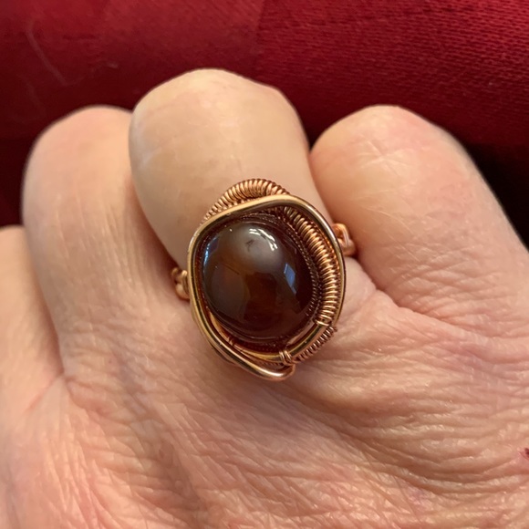 Carnelian wire wrapped copper ring.  Size 8 - Picture 2 of 5